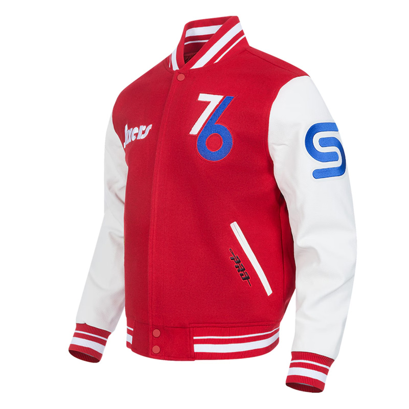 Philadelphia 76ers 2024/25 City Edition Chenille Red Varsity Jacket - Image 3
