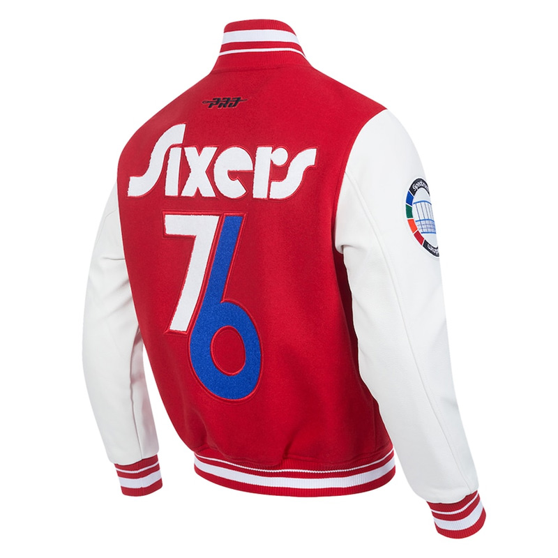 Philadelphia 76ers 2024/25 City Edition Chenille Red Varsity Jacket - Image 4