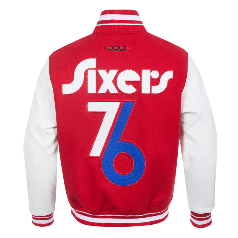 Philadelphia 76ers 2024/25 City Edition Chenille Red Varsity Jacket - Image 2