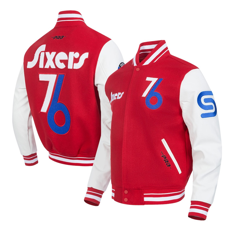 Philadelphia 76ers 2024/25 City Edition Chenille Red Varsity Jacket - Image 5