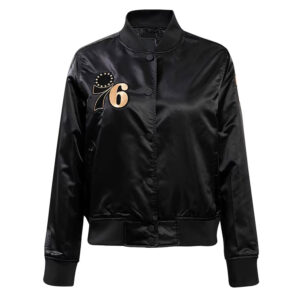 Philadelphia 76ers Glam Black Varsity Satin Jacket