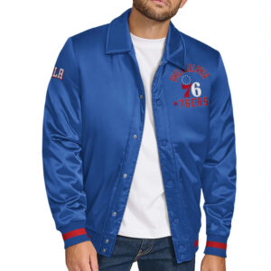 Philadelphia 76ers Stitch Applique Royal Satin Jacket