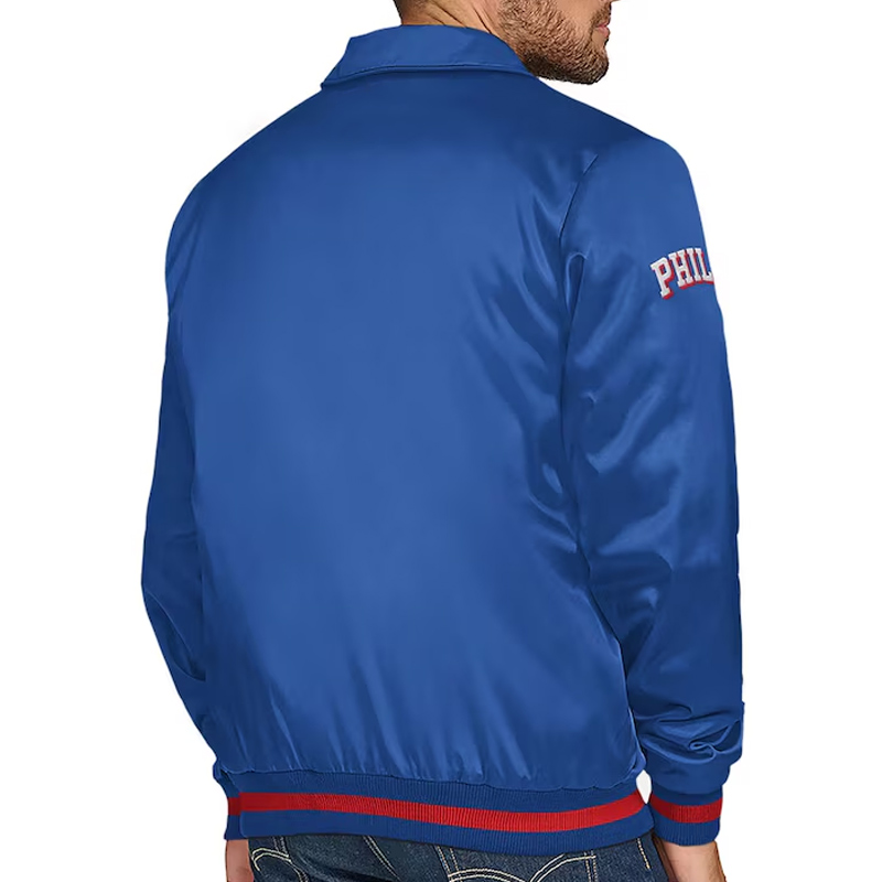 Philadelphia 76ers Stitch Applique Royal Satin Jacket - Image 2