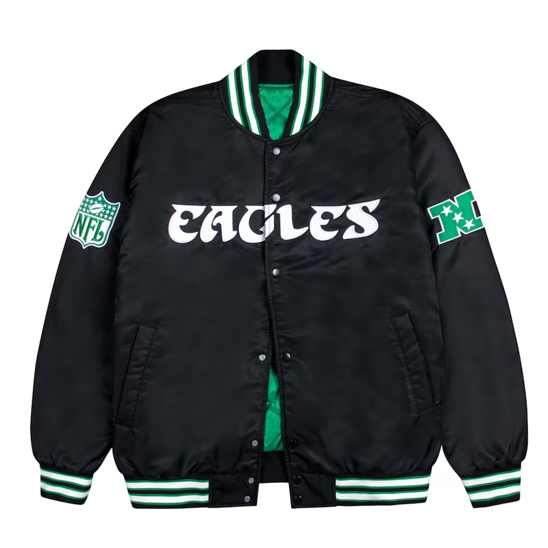 Philadelphia Eagles Green and White Rib Bomber Black Jacket