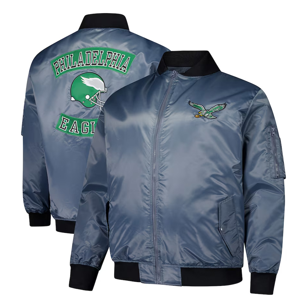 Philadelphia Eagles Charcoal Bomber Full-Zip Jacket - Image 3
