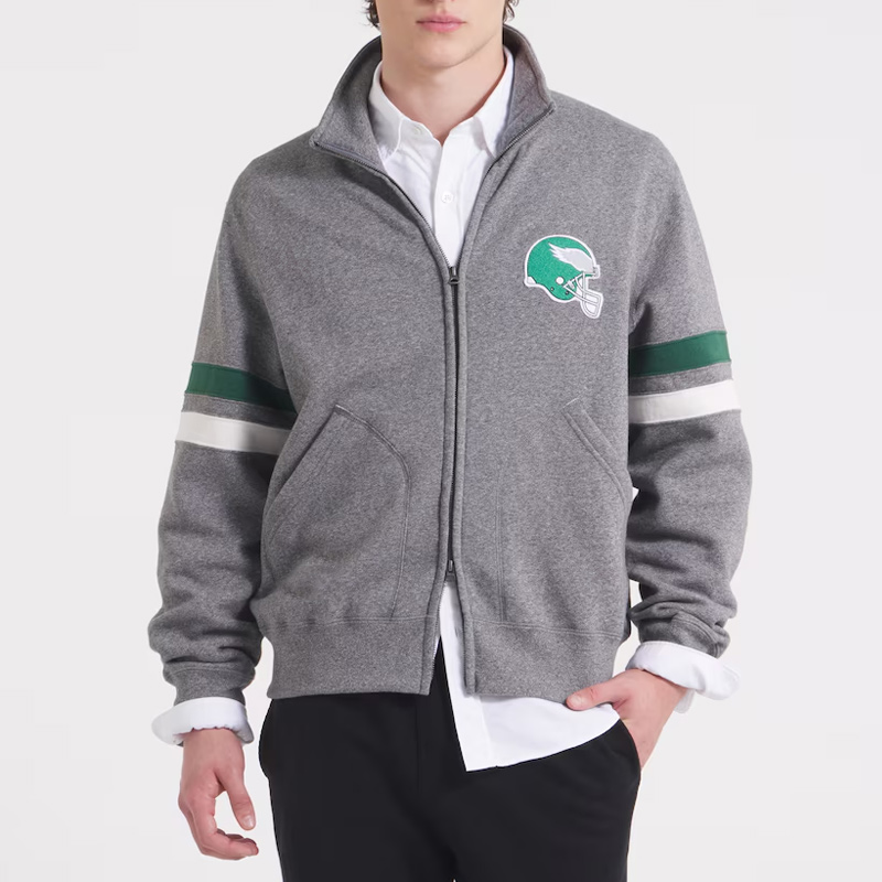Philadelphia Eagles Heather Gray Striped Fleece Jacket