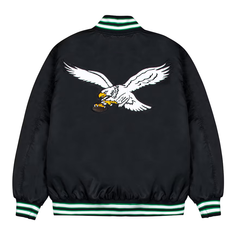 Philadelphia Eagles Green and White Rib Bomber Black Jacket - Image 2