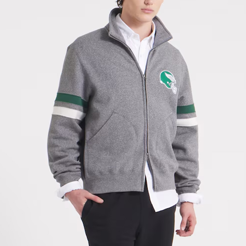 Philadelphia Eagles Heather Gray Striped Fleece Jacket - Image 3