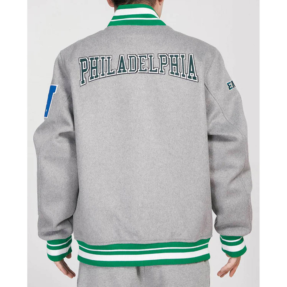 Philadelphia Eagles Heather Grey Varsity Wool Jacket - Image 2