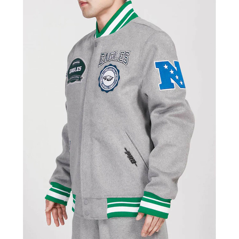 Philadelphia Eagles Heather Grey Varsity Wool Jacket - Image 4