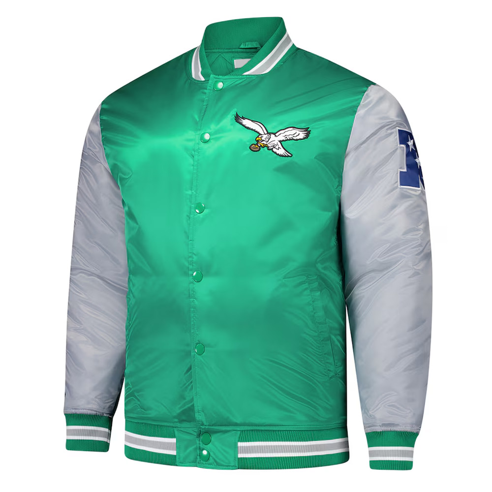 Philadelphia Eagles Kelly Green and Gray Team Satin Jacket