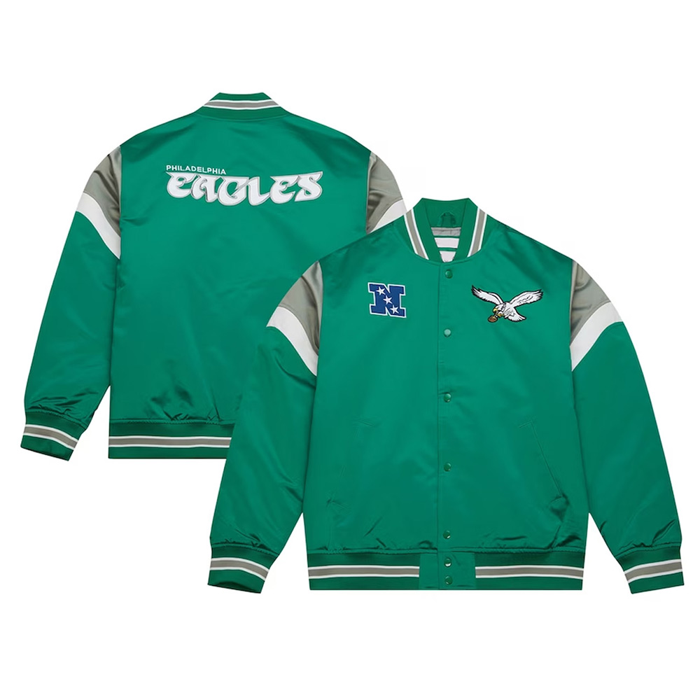 Philadelphia Eagles Midweight Kelly Green Satin Jacket - Image 3