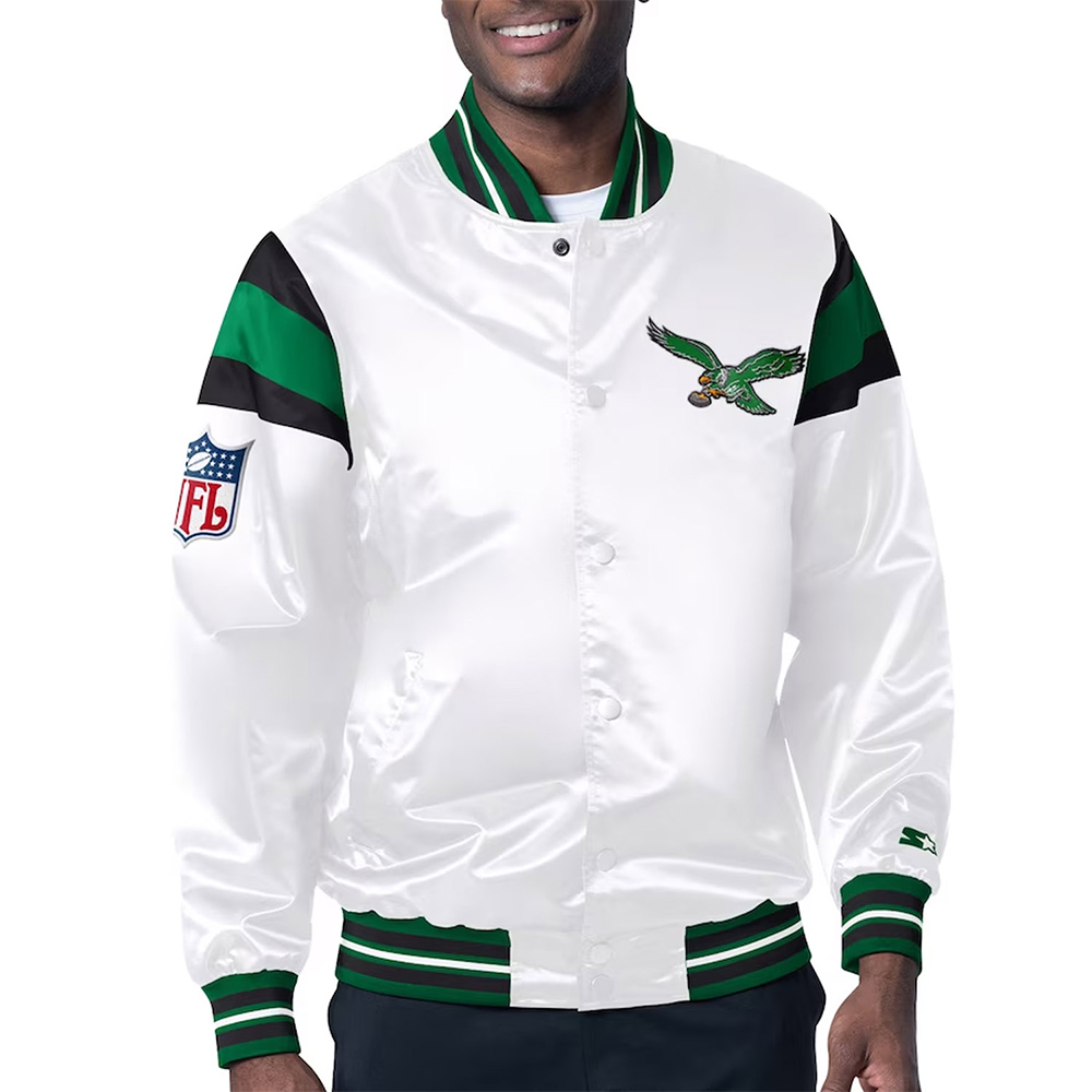 Philadelphia Eagles Midweight White Satin Jacket