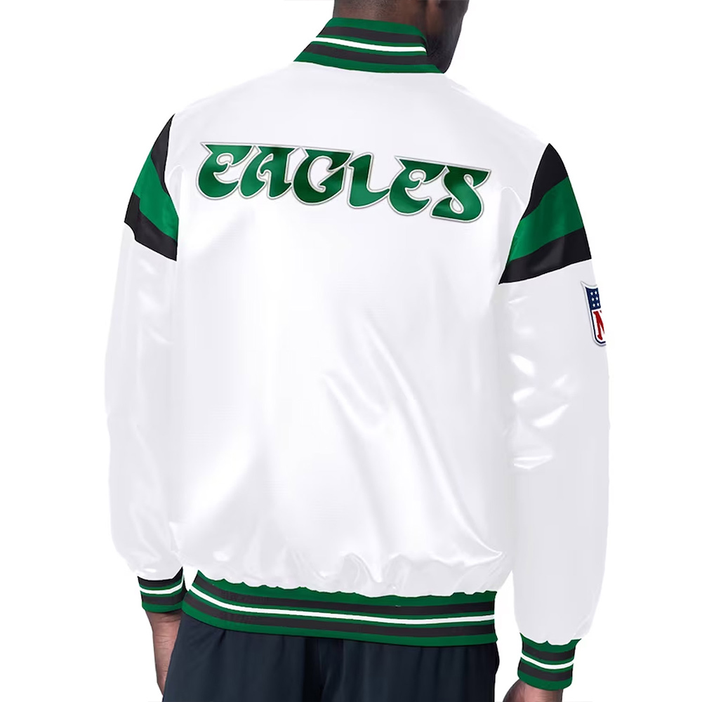 Philadelphia Eagles Midweight White Satin Jacket - Image 2