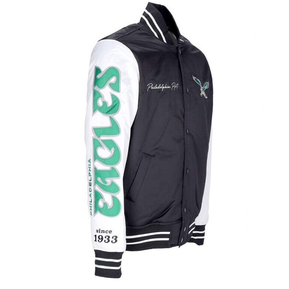 Throwback 2-Tone Philadelphia Eagles Varsity Satin Jacket - Image 3
