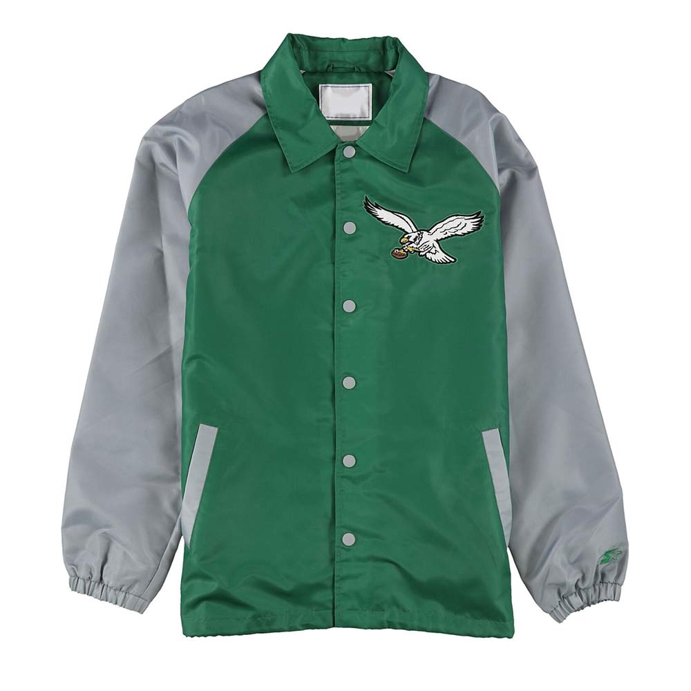 Throwback Logo Philadelphia Eagles Green and Gray Jacket