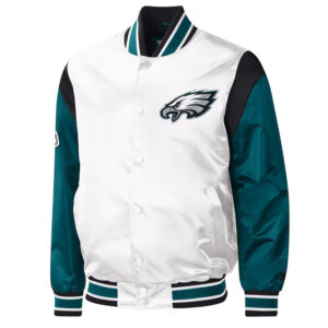 Throwback Warm Up Pitch Philadelphia Eagles Varsity Satin Jacket