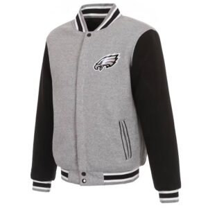 Philadelphia Eagles Gray and Black Varsity Wool Jacket