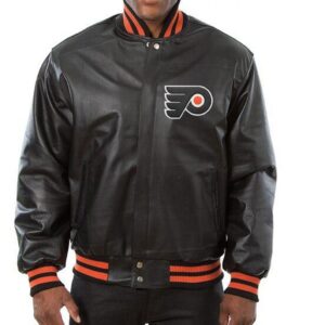 Philadelphia Flyers Black Leather Bomber Jacket