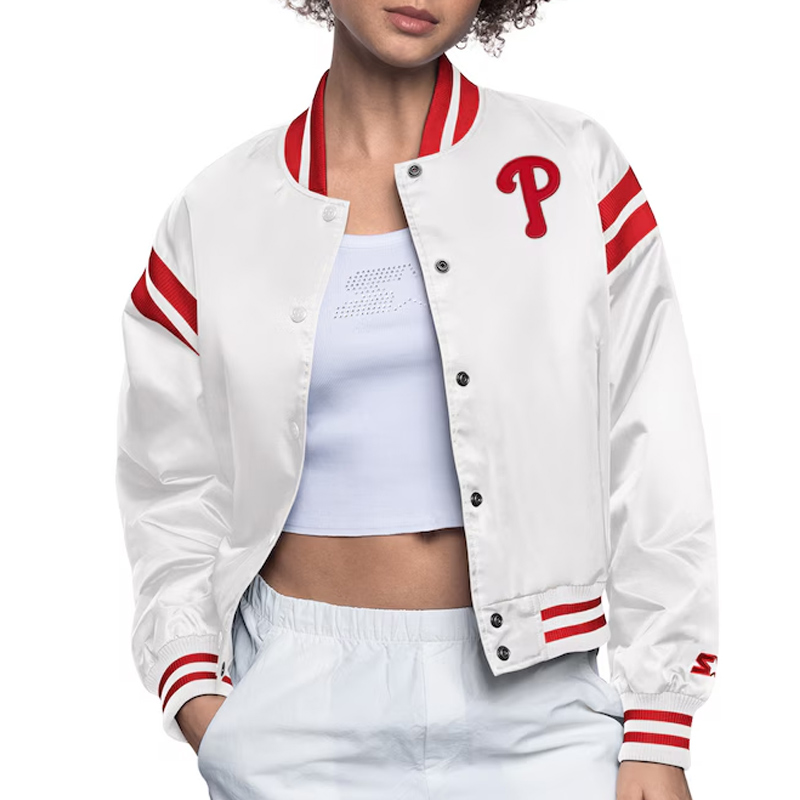 Philadelphia Phillies Light Blue/White Full Count Satin Jacket - Image 2