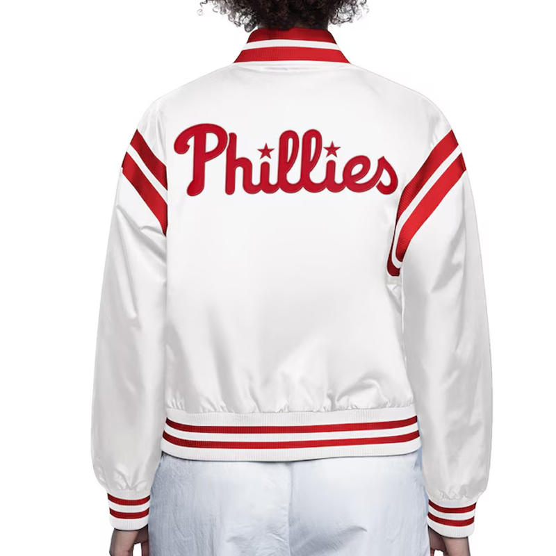 Philadelphia Phillies Light Blue/White Full Count Satin Jacket - Image 4