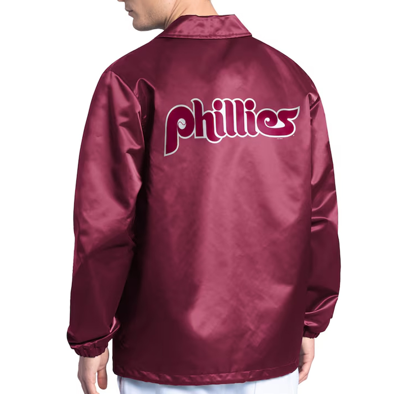 Philadelphia Phillies Point Man Coaches Burgundy Jacket - Image 2