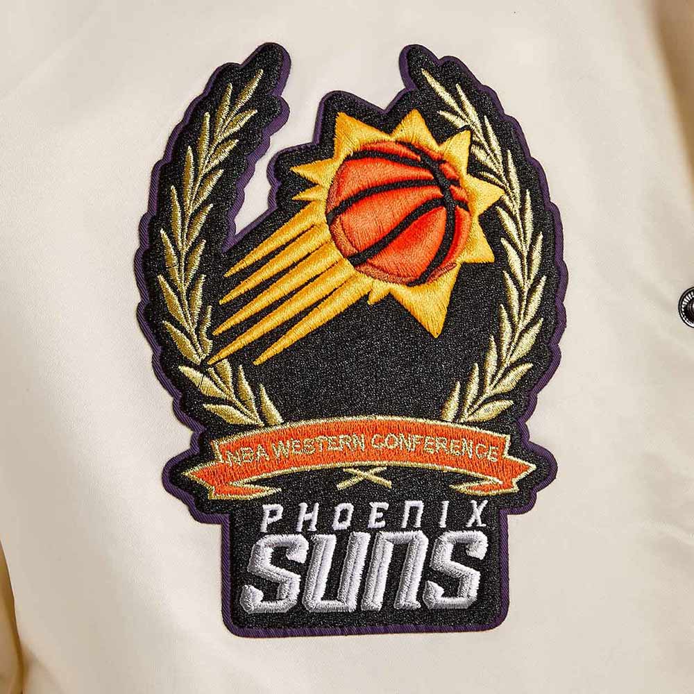 Phoenix Suns Off White Varsity Satin Jacket - Image 3