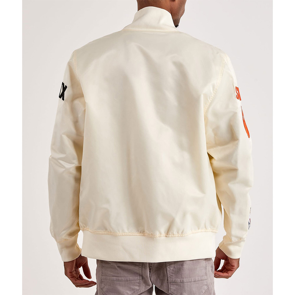 Phoenix Suns Off White Varsity Satin Jacket - Image 2