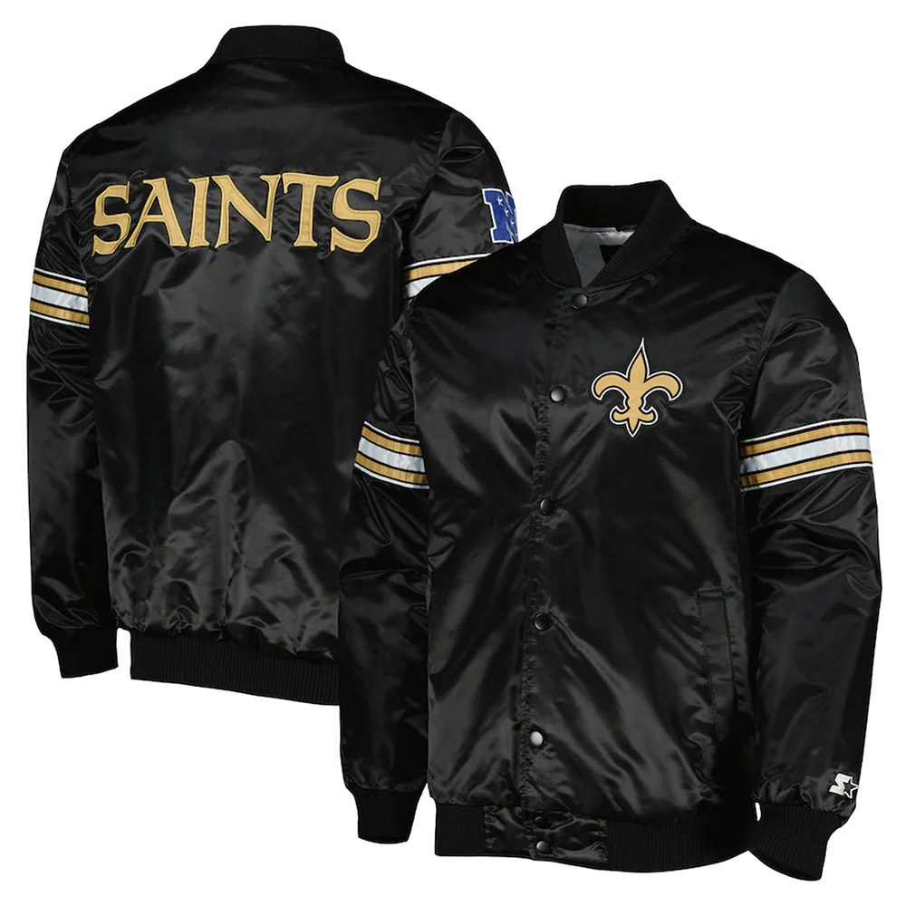 Pick and Roll New Orleans Saints Black Satin Jacket - Image 3