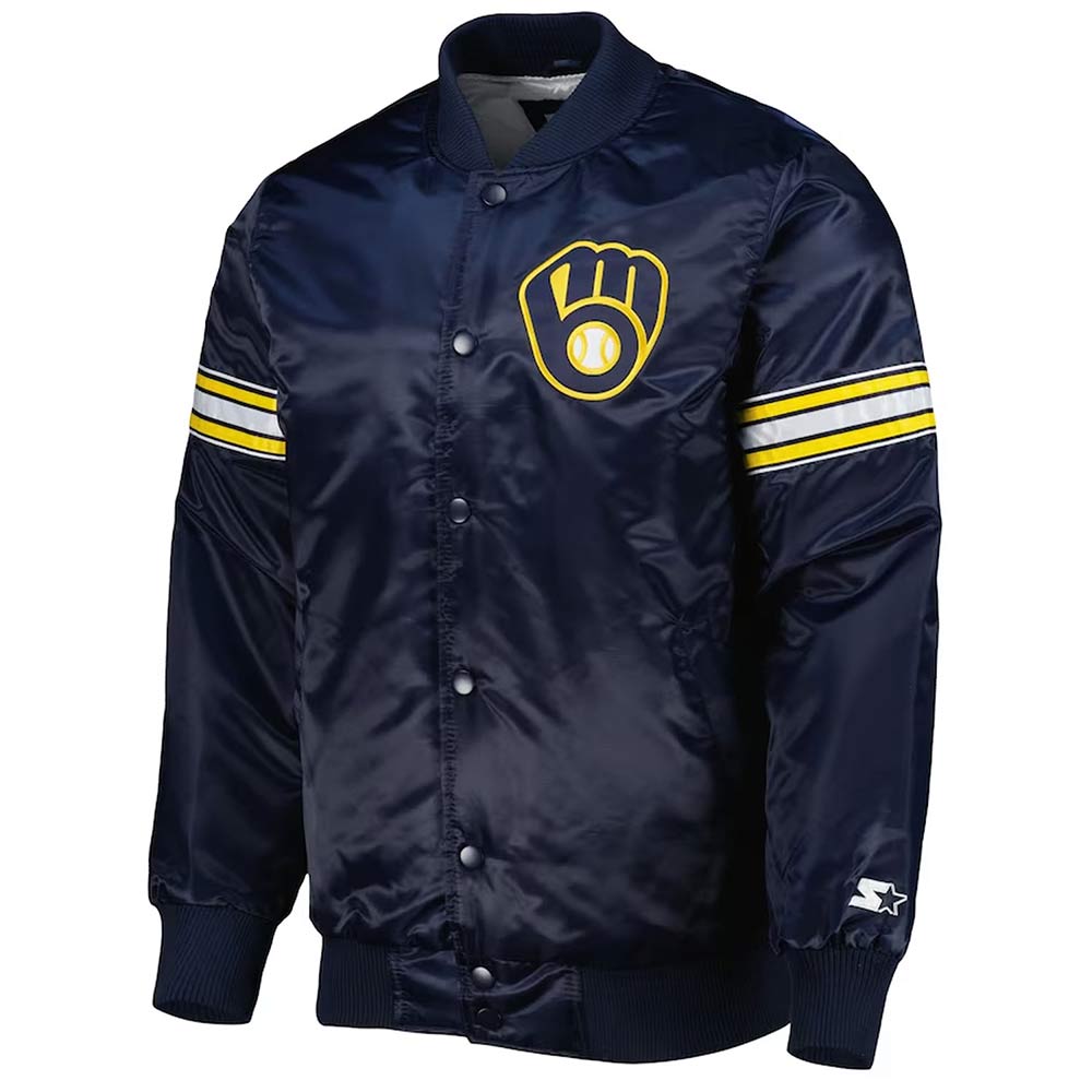 Navy Milwaukee Brewers Pick & Roll Satin Jacket