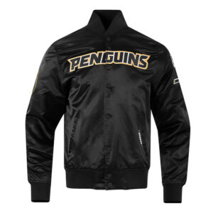 Pittsburgh Penguins Glam Black Varsity Satin Jacket