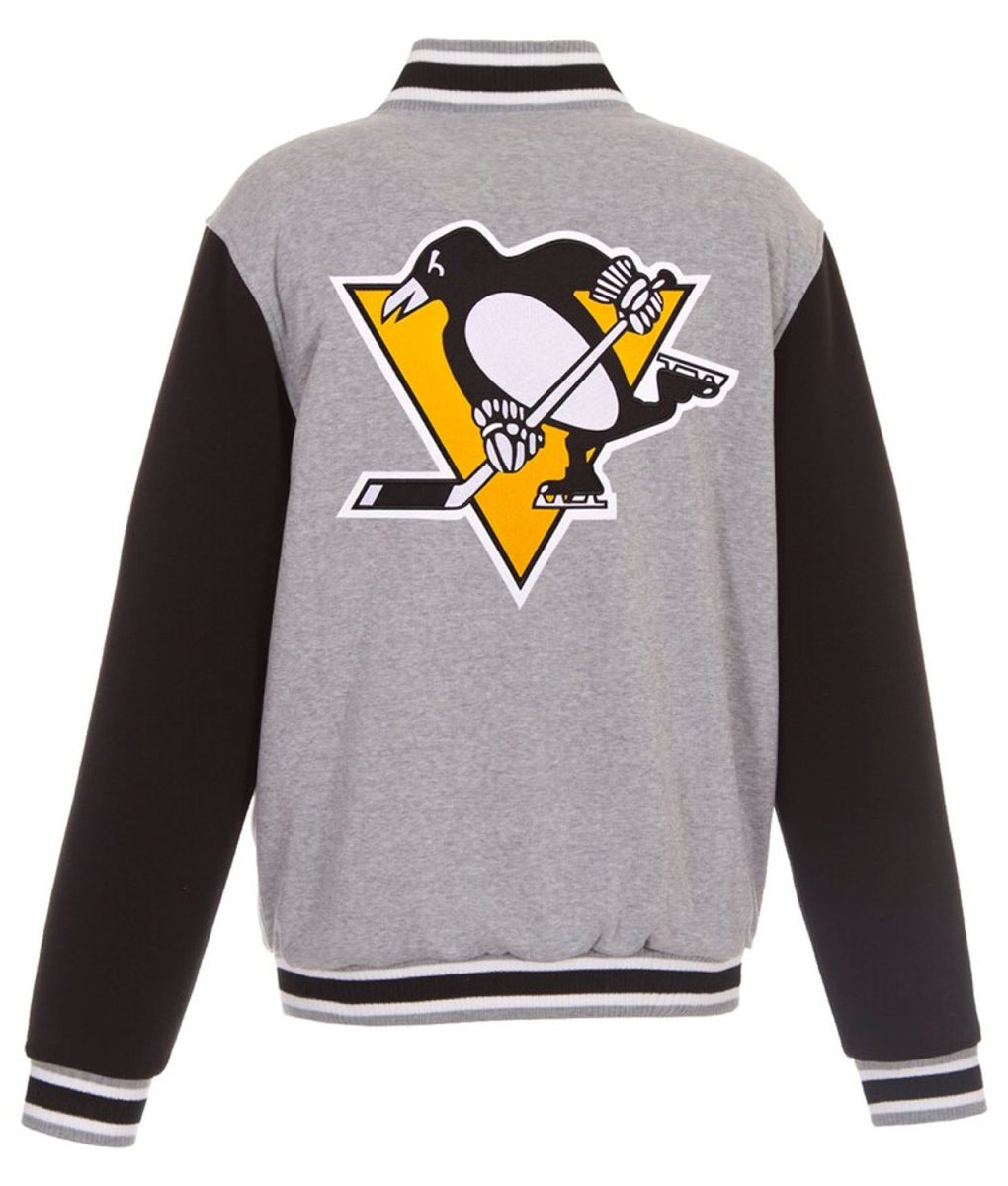 Pittsburgh Penguins Gray and Black Varsity Wool Jacket - Image 2