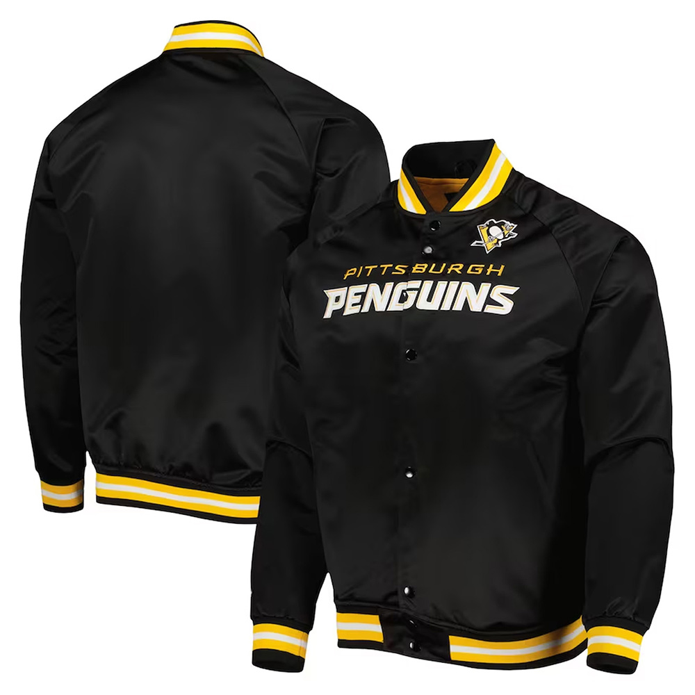 Pittsburgh Penguins Varsity Black Satin Jacket - Image 3
