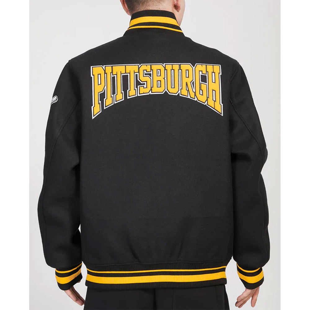 Pittsburgh Pirates Crest Emblem Black Varsity Wool Jacket - Image 2