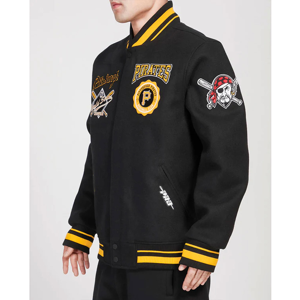 Pittsburgh Pirates Crest Emblem Black Varsity Wool Jacket - Image 4