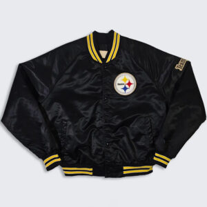 80's Pittsburgh Steelers Bomber Black Satin Jacket