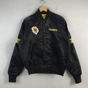 90's Pittsburgh Steelers Bomber Black Satin Jacket