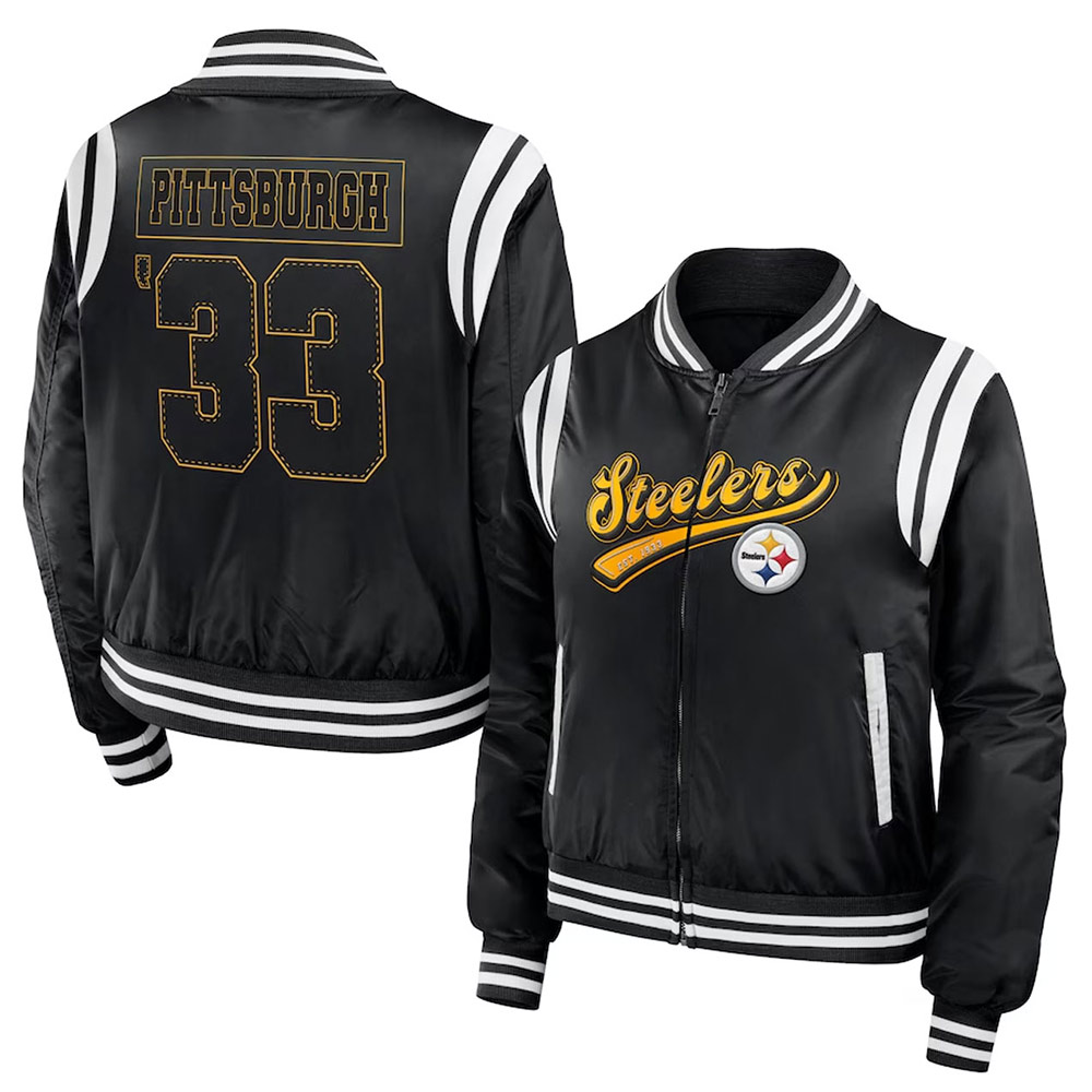 Pittsburgh Steelers Black Bomber Full-Zip Jacket - Image 3