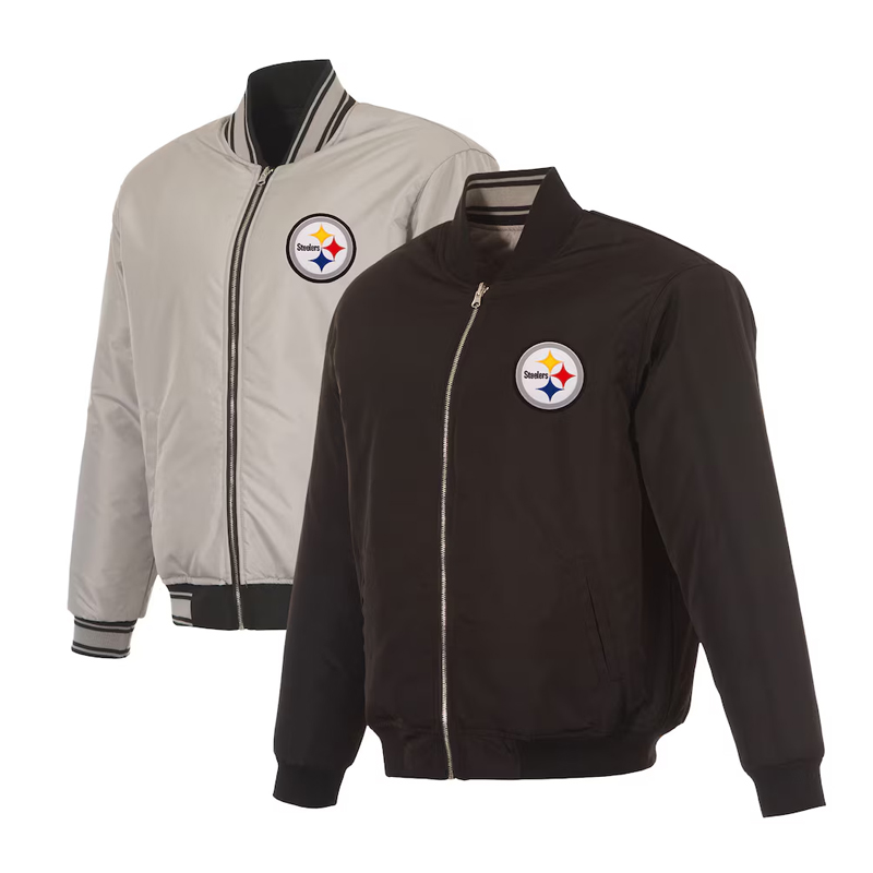 Pittsburgh Steelers Black/Gray Full-Zip Reversible Flight Jacket - Image 4