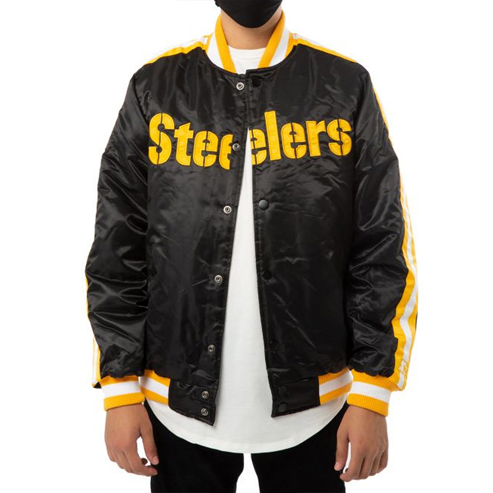 Pittsburgh Steelers Striped Satin Black Jacket - Image 3
