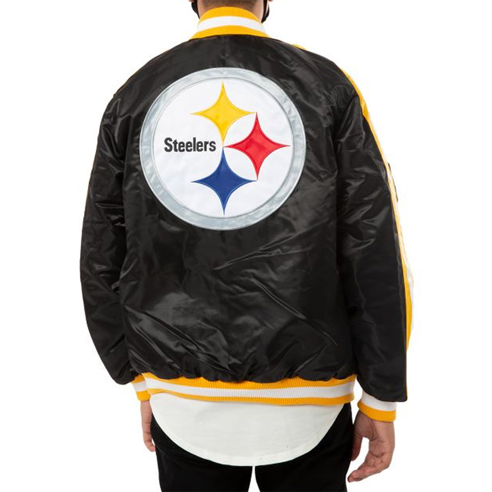 Pittsburgh Steelers Striped Satin Black Jacket - Image 2