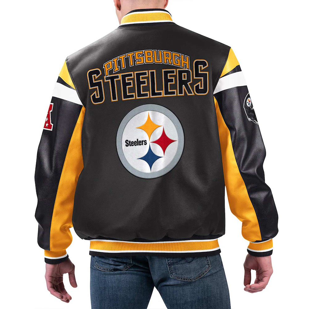 Pittsburgh Steelers Black Varsity Full-Zip Leather Jacket - Image 2