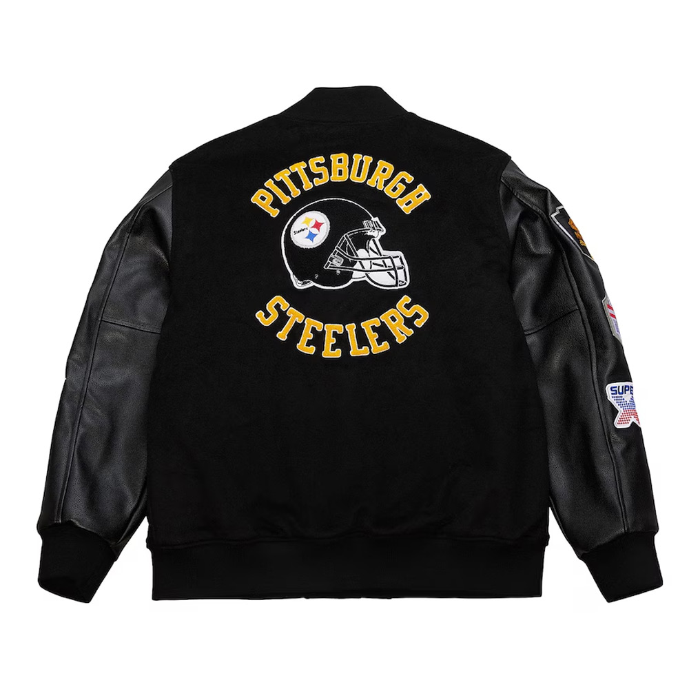 Pittsburgh Steelers Blackout Vintage Logo Varsity Jacket - Image 2