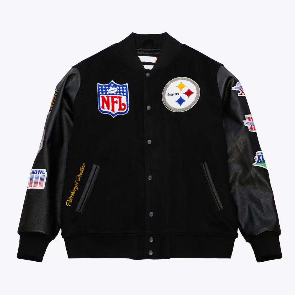 Pittsburgh Steelers Blackout Vintage Logo Varsity Jacket