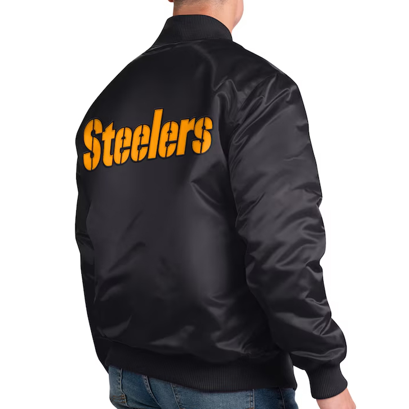 Pittsburgh Steelers Exclusive Black Varsity Satin Jacket - Image 2