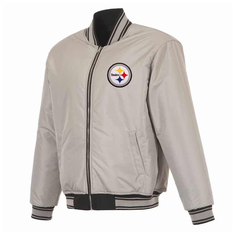 Pittsburgh Steelers Black/Gray Full-Zip Reversible Flight Jacket - Image 3