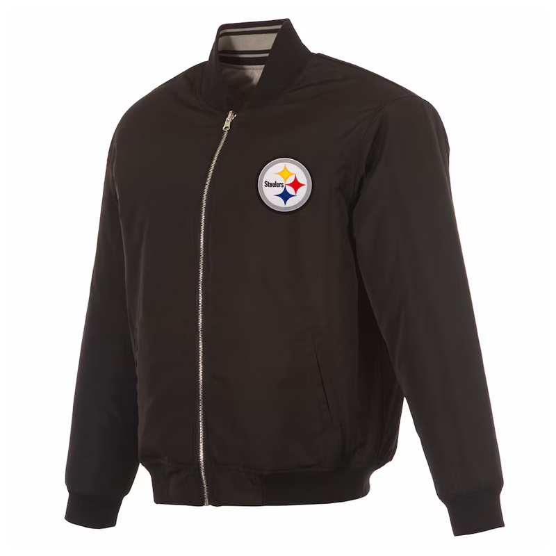 Pittsburgh Steelers Black/Gray Full-Zip Reversible Flight Jacket