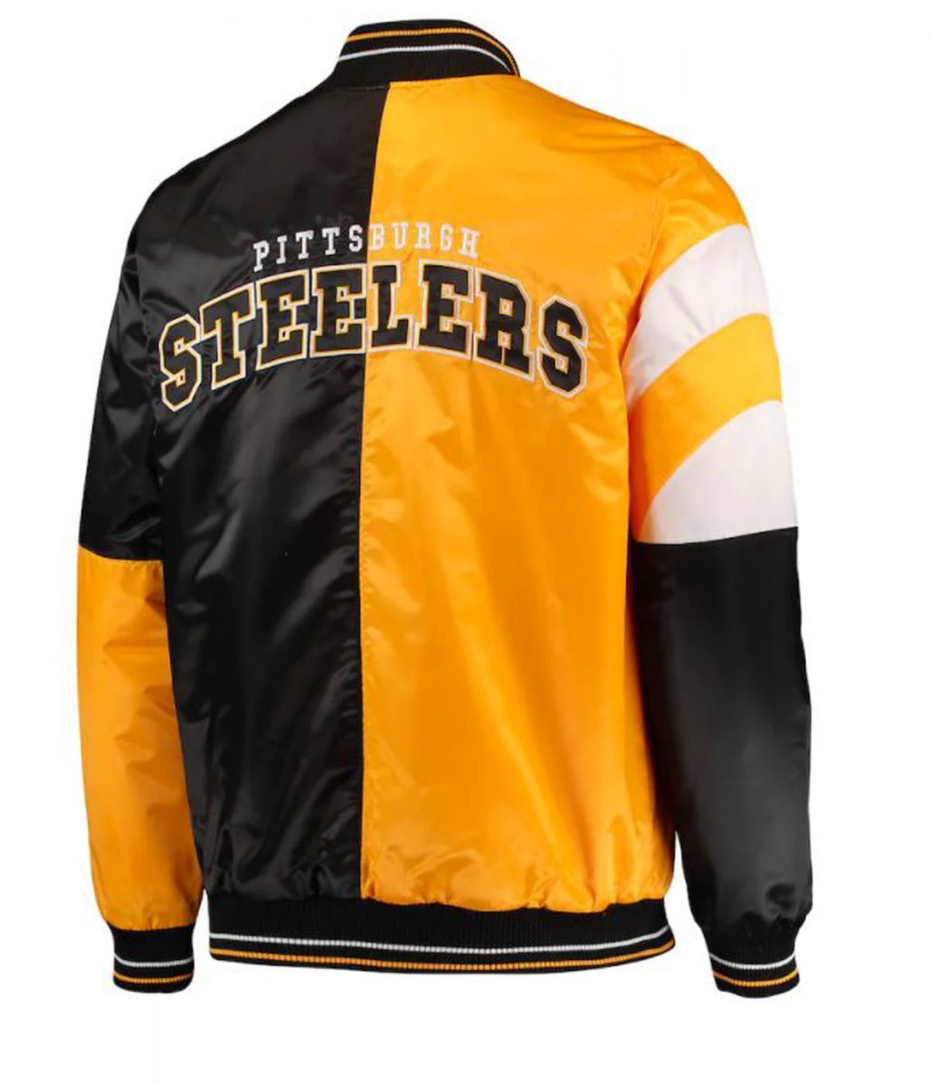 Satin Pittsburgh Steelers Yellow and Black Varsity Jacket - Image 2