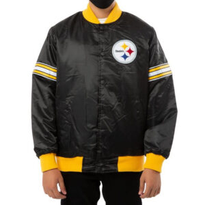 Pittsburgh Steelers Striped Black Varsity Satin Jacket