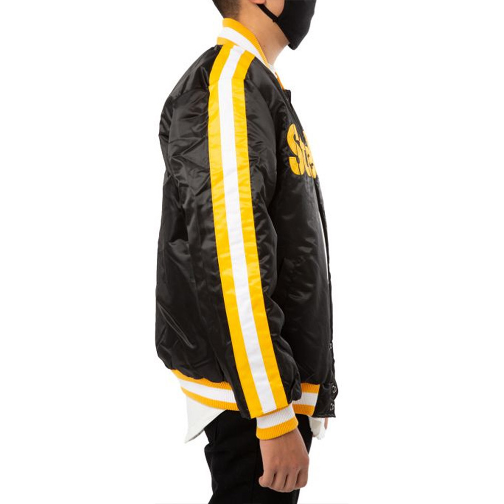Pittsburgh Steelers Striped Satin Black Jacket - Image 5